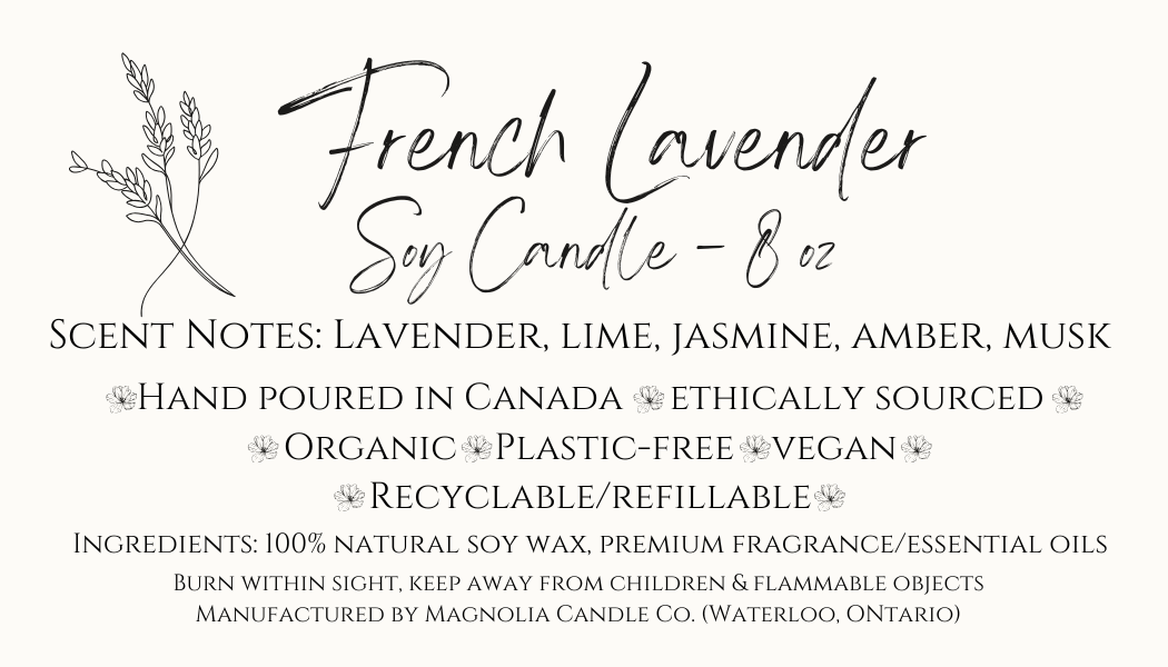 Organic Hand-Poured 8oz Soy Candle - French Lavender