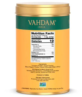 Turmeric Ginger Latte Mix - 3.53oz, 100g, 40 servings (Vahdam)